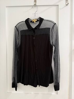 Y2K Princess Vera Wang black polyester button down w/ mesh (fair) (Read)